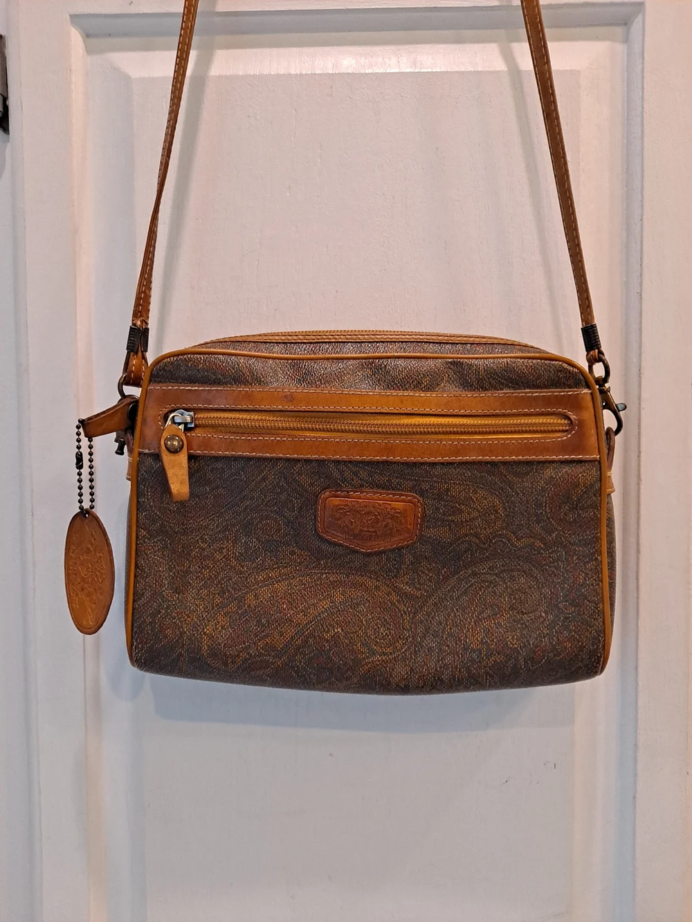Carlo Rino Italian Vintage 80s Paisley Pattern Brown Crossbody Bag Trendy